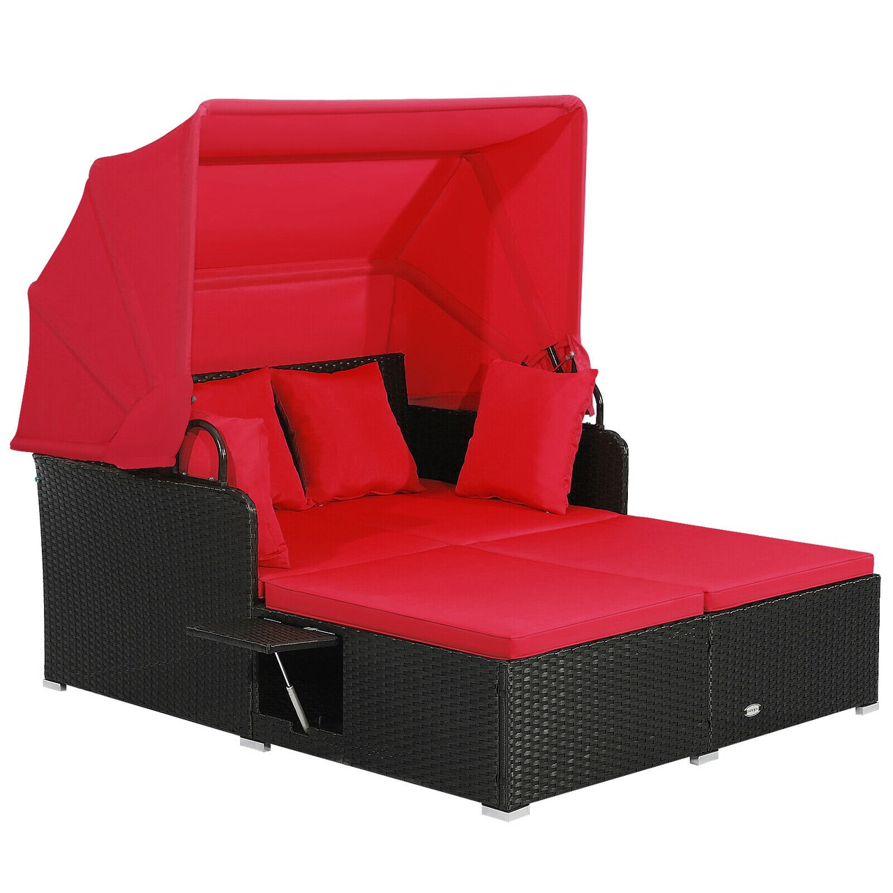 Patio Daybed PE Rattan Canopy Sofa Cushioned Outdoor Furniture